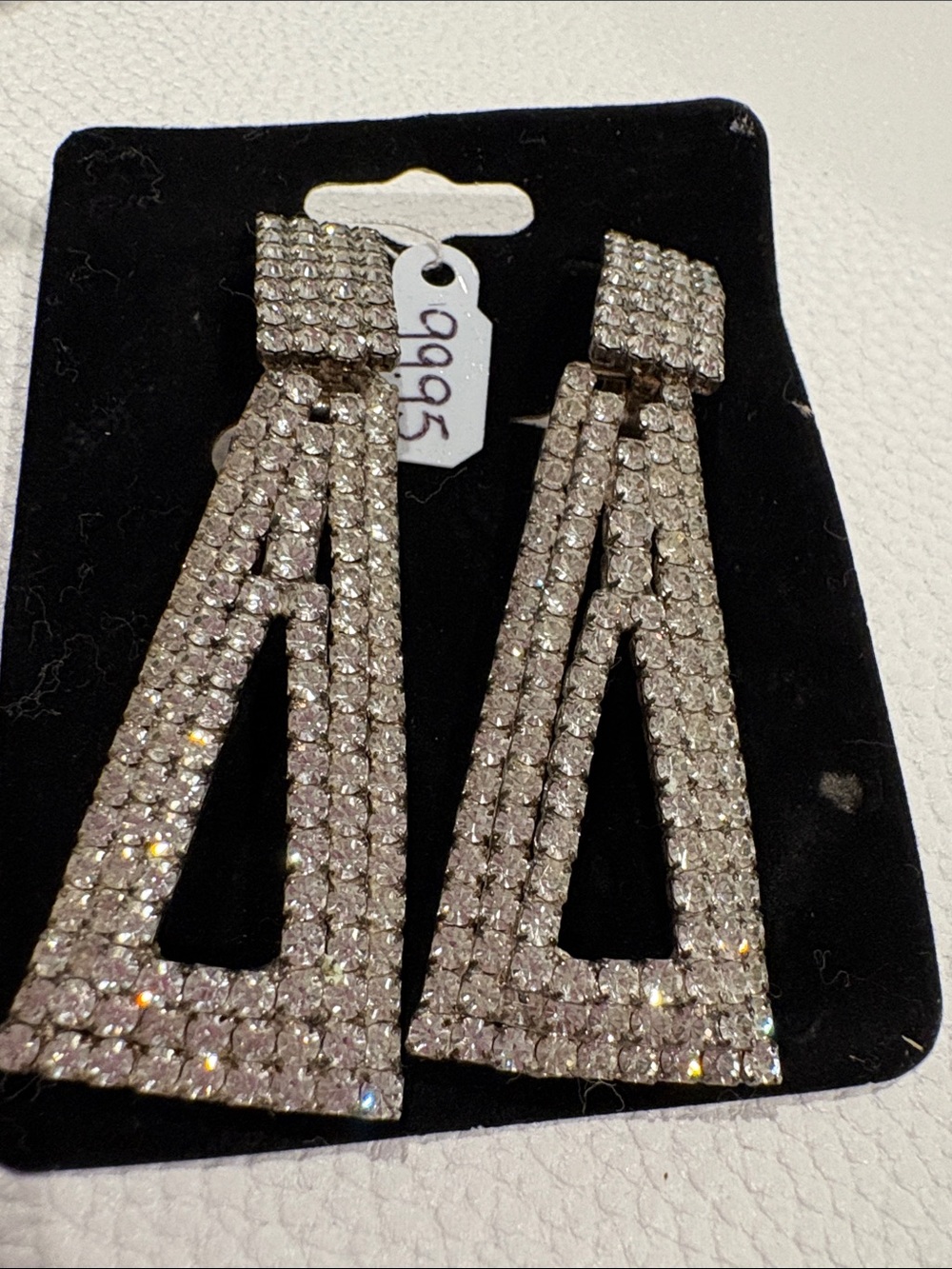 Silver Rhinestone Drop Triangle Earrings - Sparkling Statement 3D